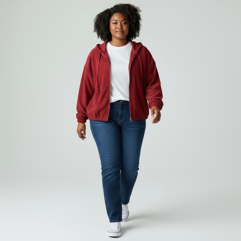 Perch by Blu Pepper Plus Corduroy Hooded Jacket Wine Red Zip Up Lightweight